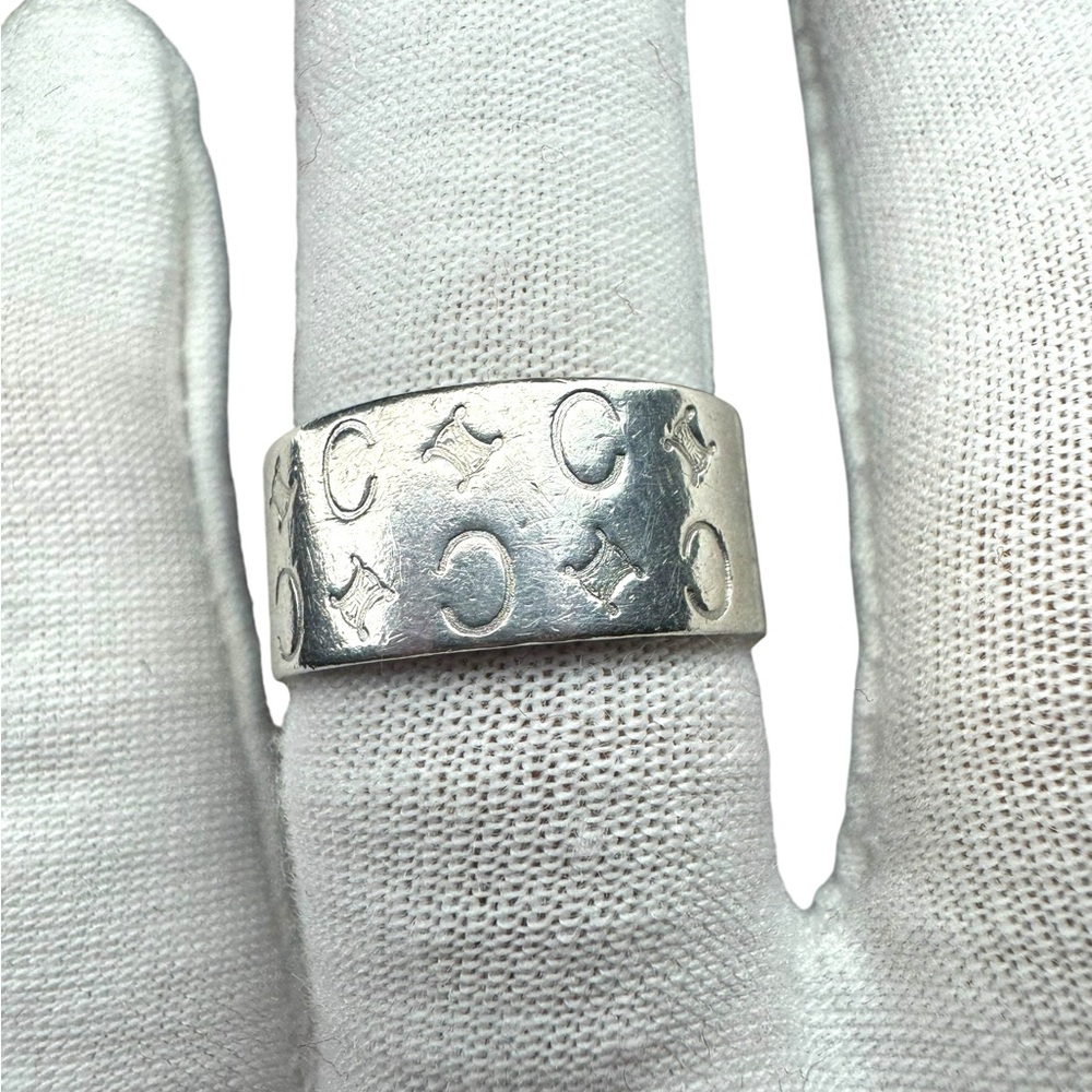 Celine Silver CC Macadam Ring Size 6